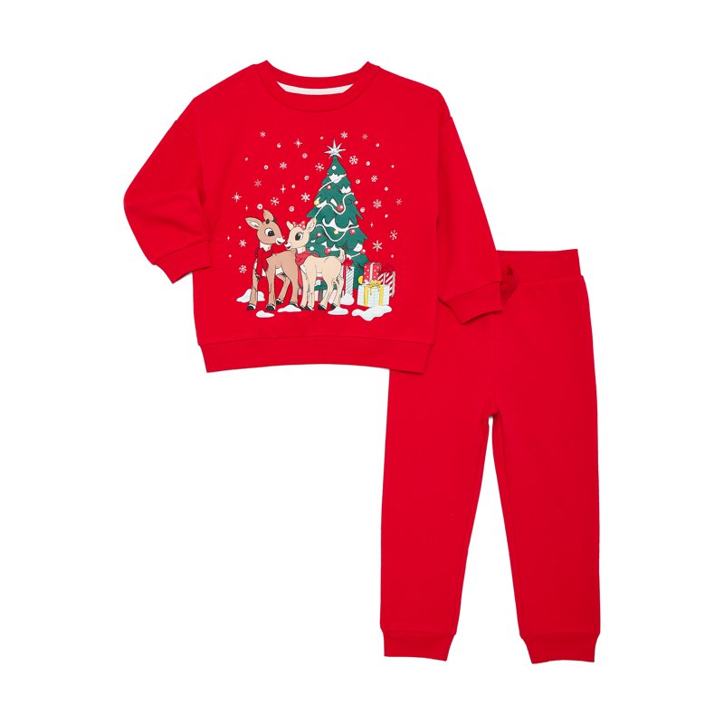 Rudolph Toddler Long Sleeve Graphic Crewneck With Matching Jogger Pant 2 Piece Set Sizes 12M-5T