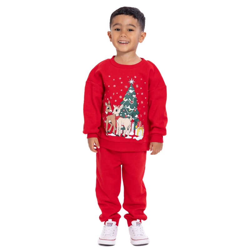 Rudolph Toddler Long Sleeve Graphic Crewneck with Matching Jogger Pant 2 Piece Set Sizes 12M-5T