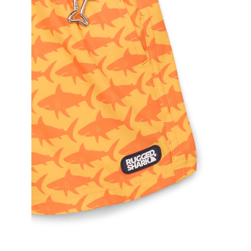 Rugged Shark Boys Print Swim Trunks With Key Chain 6" Inseam Sizes 4/5-18