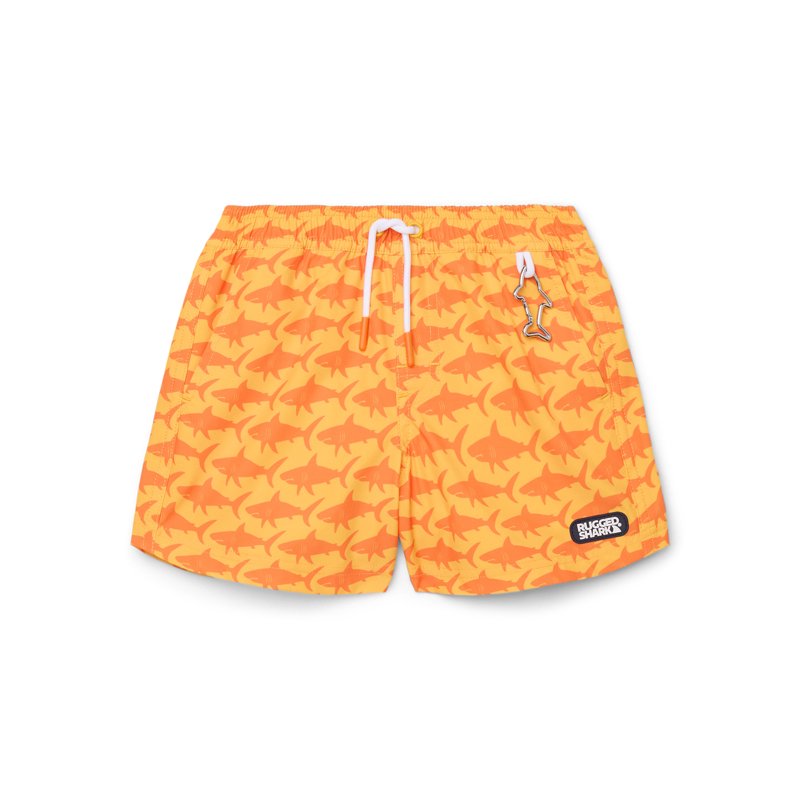 Rugged Shark Boys Print Swim Trunks with Key Chain 6" Inseam Sizes 4/5-18