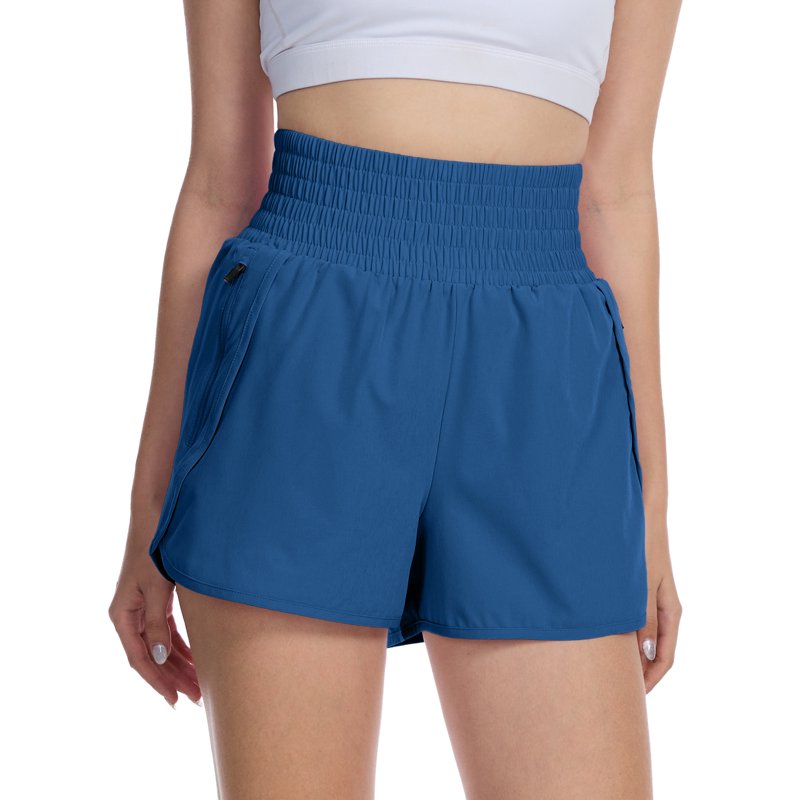 Satankud Women's High Waisted Running Shorts Mesh Liner Quick Dry Athletic Gym Track Workout Shorts Zip Pocket Blue Size M