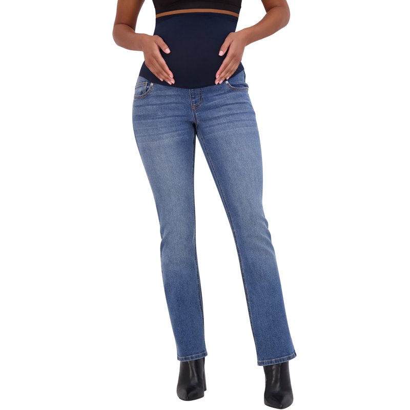 Savi Parker Women's Maternity Bootcut Jeans with Pockets – Pregnancy Must Haves Maternity Jeans Over The Belly - 32.5" Inseam (S Marina Wash)