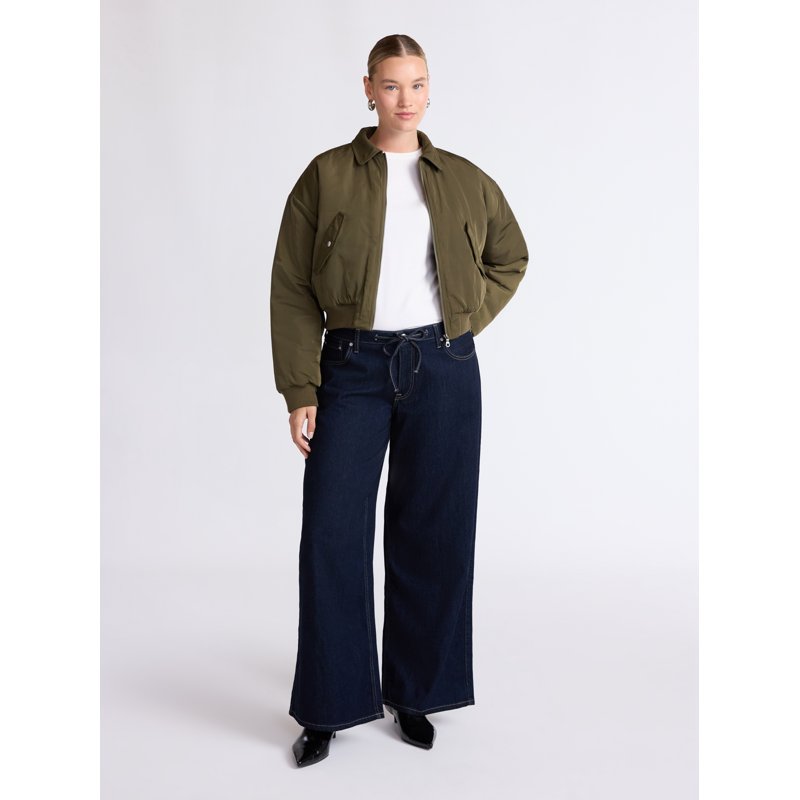 Scoop Women's Cropped Bomber Jacket Midweight Sizes XS-XXL