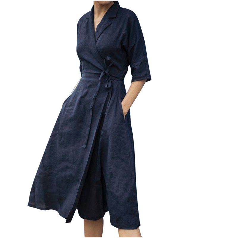 SCSAlgin Women's Cotton Linen Dress Casual Boho V Neck Half Sleeve Tie Waist Split Beach Midi Dresses with Pockets SCSAlgin Women's Cotton Linen Dress Casual Boho V Neck Half Sleeve Tie Waist Split Beach Midi Dresses with Pockets