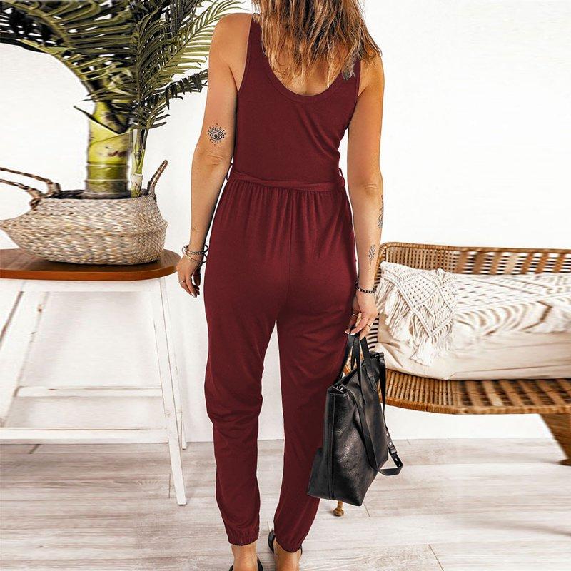 SELONE Womens Jumpsuits Dressy Casual Suspender Pants Sleeveless Ladies Travel Comfortable Vacation Flowy Rompers Womens Jumpers And Rompers Casual Solid Color V Neck Waist Lace Wine XXL