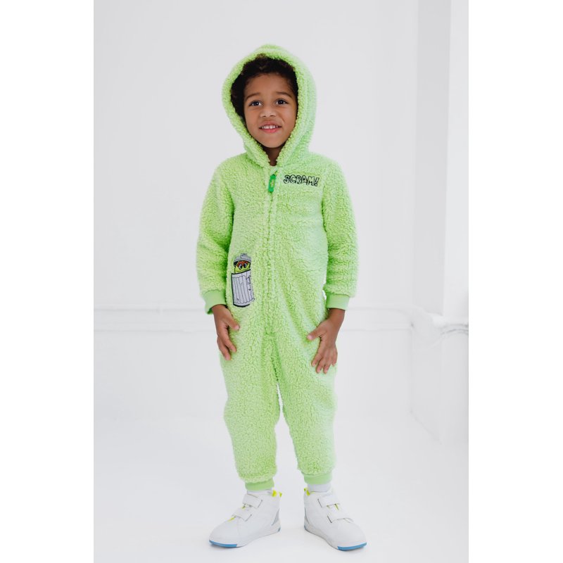 Sesame Street Oscar The Grouch Cozy Sherpa Zip Up Cosplay Costume Coverall Newborn To Toddler