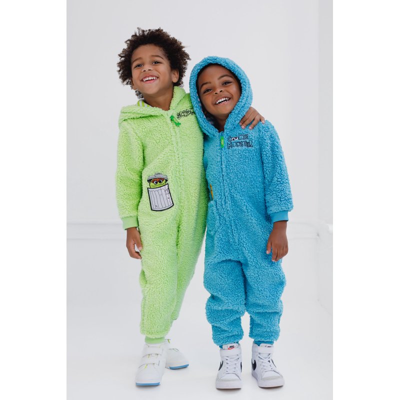 Sesame Street Oscar The Grouch Cozy Sherpa Zip Up Cosplay Costume Coverall Newborn To Toddler