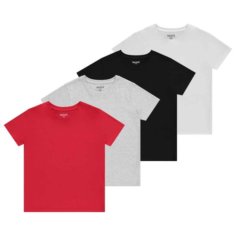 Sezzit Boys 4-Pack Solid Color T-Shirts - Sizes 4-18 Tee Shirts - Essential Wardrobe Staples for Active Boy