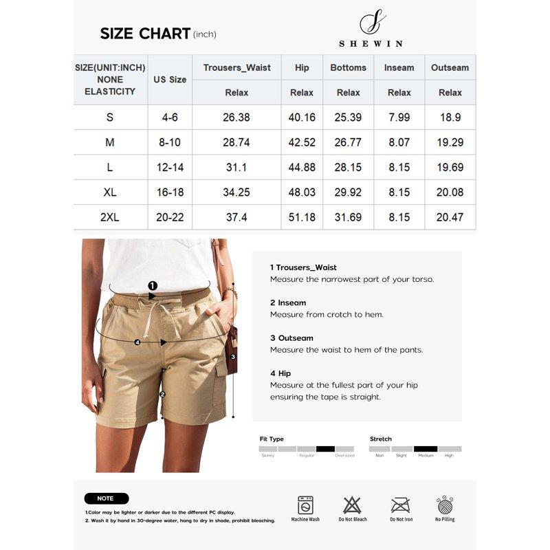 SHEWIN Shorts For Women Drawstring Cargo Elastic Waist Summer Shorts Beachwear Black Baggy Cotton Linen Short Pants S-2XL