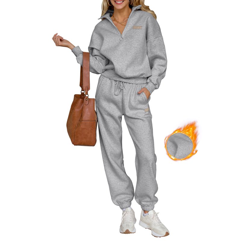 SHEWIN Sweatsuits For Women 2 Piece Outfits Sweatsuit 1/4 Zipper Collar Tracksuit Jogger Sets Pullover Tops And Long Pants With Pockets