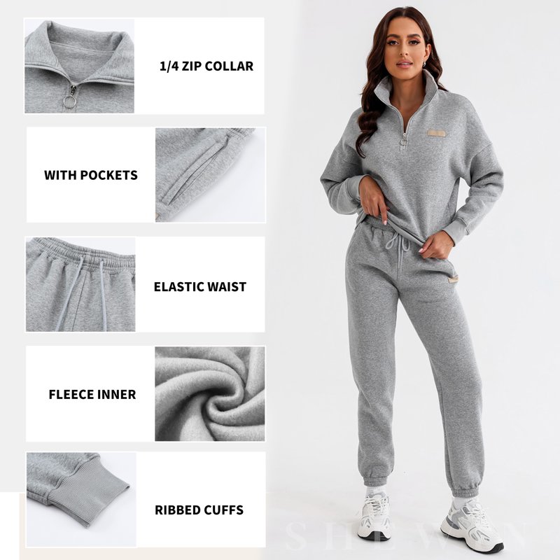 SHEWIN Sweatsuits For Women 2 Piece Outfits Sweatsuit 1/4 Zipper Collar Tracksuit Jogger Sets Pullover Tops And Long Pants With Pockets