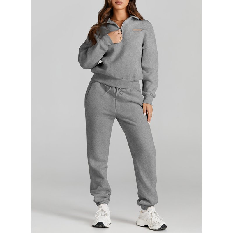 SHEWIN Sweatsuits For Women 2 Piece Outfits Sweatsuit 1/4 Zipper Collar Tracksuit Jogger Sets Pullover Tops And Long Pants With Pockets