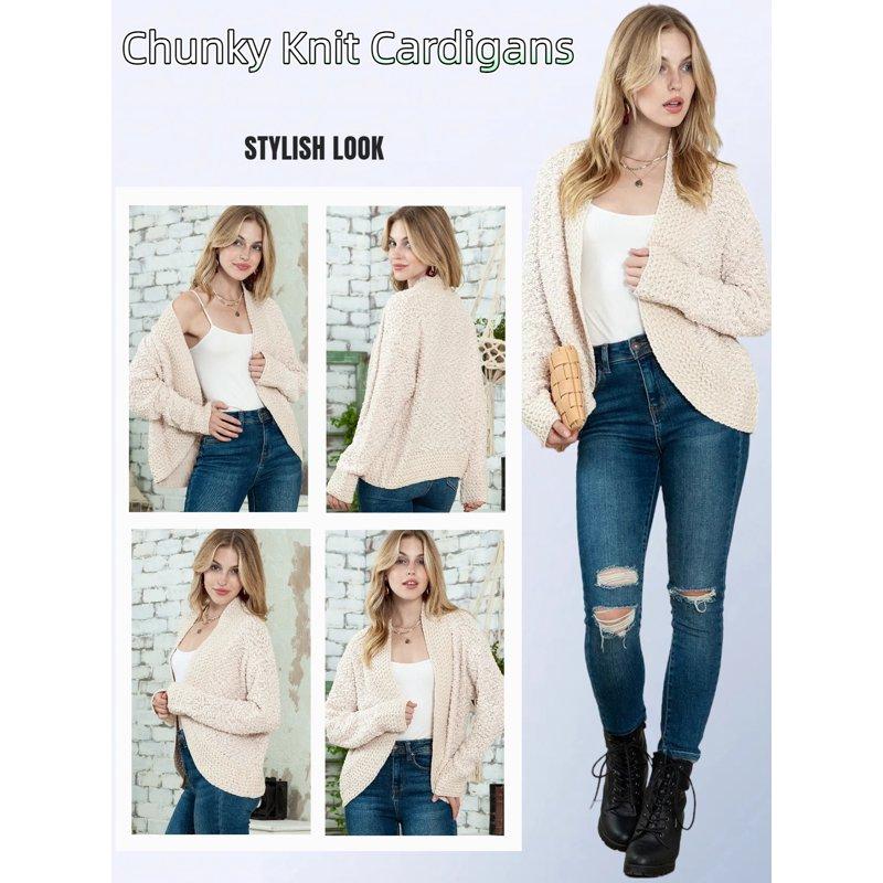 SHEWIN Women's Sweaters Fashion Casual Open Front Long Sleeve Chunky Knit Cardigans Outerwear Coats
