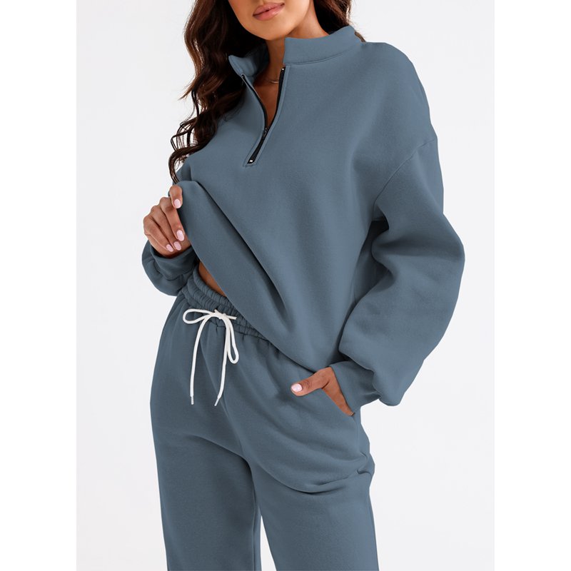 SHEWIN Women's Sweatsuits Lounge Sets Long Sleeve Pullover Long Sweatpants Two Piece Outfit Tracksuit Jogger Set Blue XL