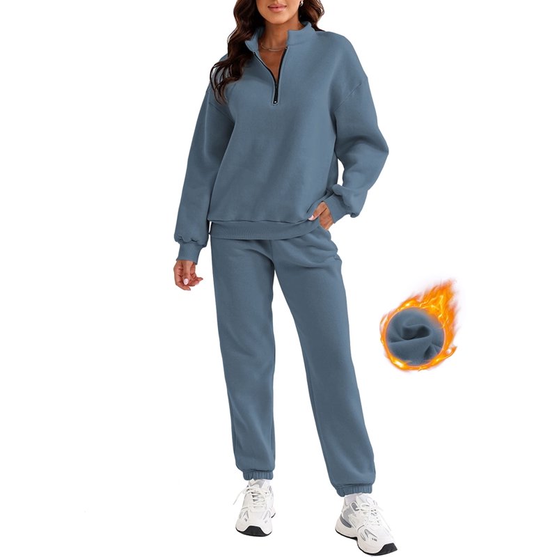SHEWIN Women's Sweatsuits Lounge Sets Long Sleeve Pullover Long Sweatpants Two Piece Outfit Tracksuit Jogger Set Blue XL