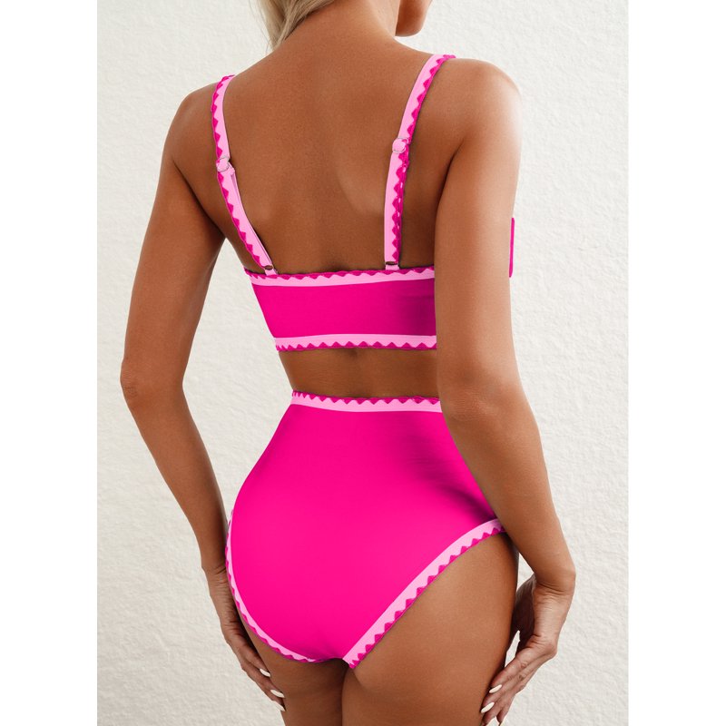 SHEWIN Womens Bikini Set 2 Piece High Waisted Color Block Swimsuit Spaghetti Straps Bathing Suits Summer Beach Outfits