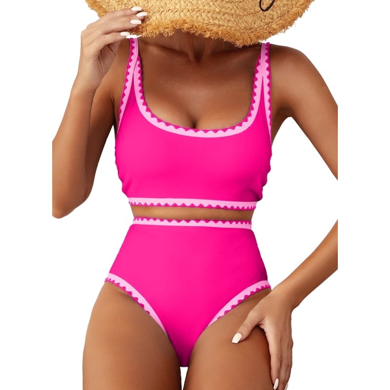 SHEWIN Womens Bikini Set 2 Piece High Waisted Color Block Swimsuit Spaghetti Straps Bathing Suits Summer Beach Outfits