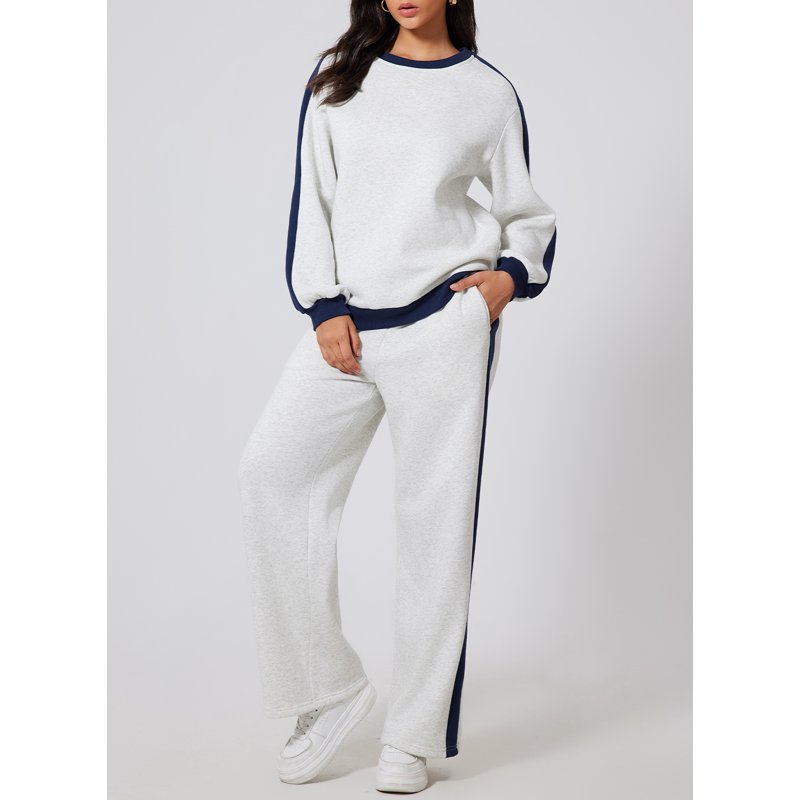 SHEWIN Womens Sweatsuits 2 Piece Set Tracksuit Oversized Outfits Crew Neck Colorblock Long Sleeve Sweatshirt Jogger Pants Set With Pockets