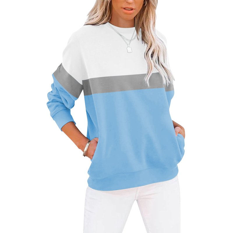 SHIBEVER Long Sleeve Shirts For Women Crew Neck Sweatshirts Womens Clothes Fall Shirts Casual Tops For Women Color Block Winter Sweat Shirts Blue XL