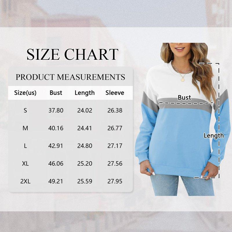 SHIBEVER Long Sleeve Shirts For Women Crew Neck Sweatshirts Womens Clothes Fall Shirts Casual Tops For Women Color Block Winter Sweat Shirts Blue XL