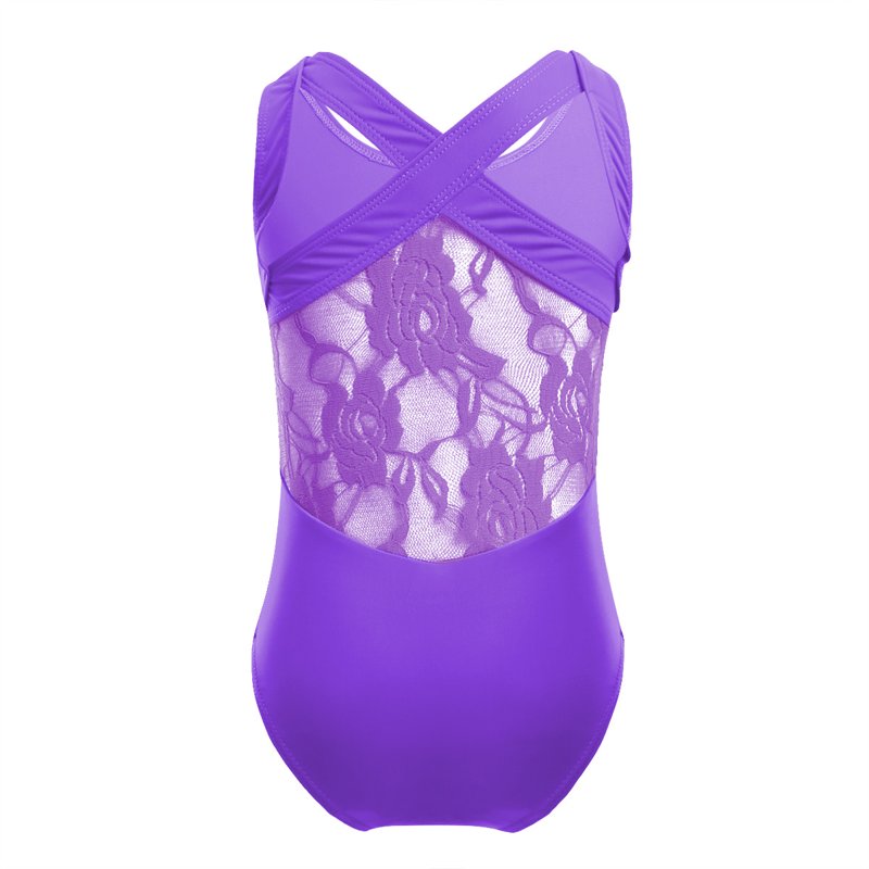 Sholeno Kids Girls Criss Cross Ballet Dance Unitard One Piece Gymnastics Leotard Athletic Bodysuit Purple 6