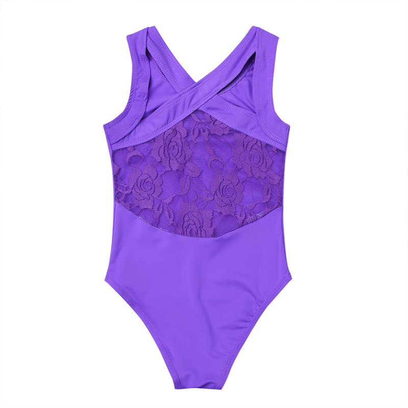 Sholeno Kids Girls Criss Cross Ballet Dance Unitard One Piece Gymnastics Leotard Athletic Bodysuit Purple 6