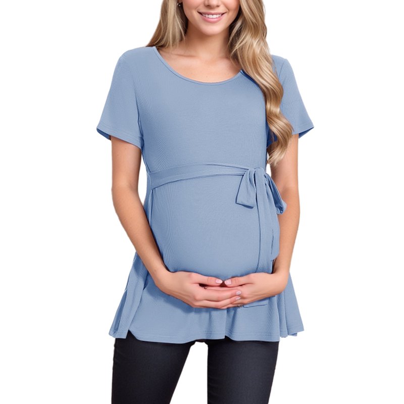 Short Sleeve Maternity Clothes for Women Tie Front Maternity Tops Pregnancy Shirts