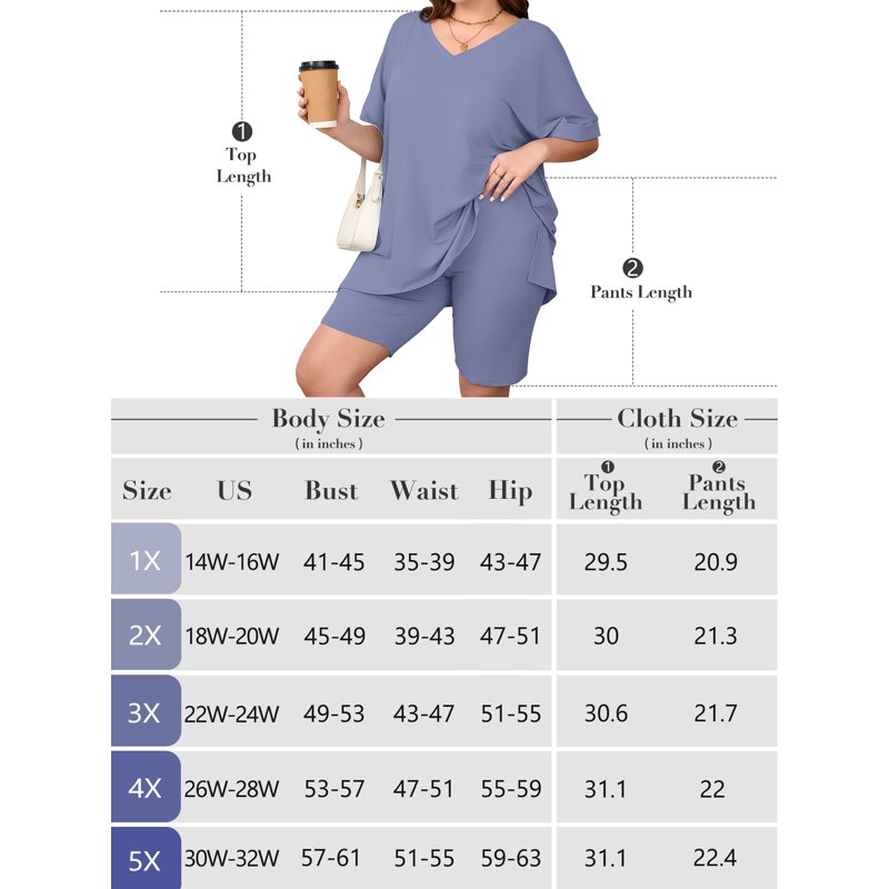 SHOWMALL Women Plus Size Outfits Set Soft Loungewear Navy Blue 3X Summer 2-Piece Pajamas Short Sleeves And Bliker Shorts Lounge Sets For Women