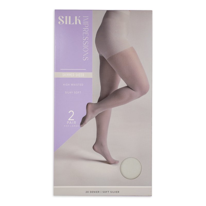 Silk Impressions Shimmer Sheer Pantyhose for Women 20 Denier Sheer Sizes S-3XL 2-Pack