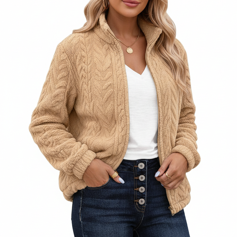 SOMER Fleece Jacket Women Fall Coats Sherpa Jacket Women Long Sleeve With Pockets Brown Zip Up Soft Warm 2025 Winter