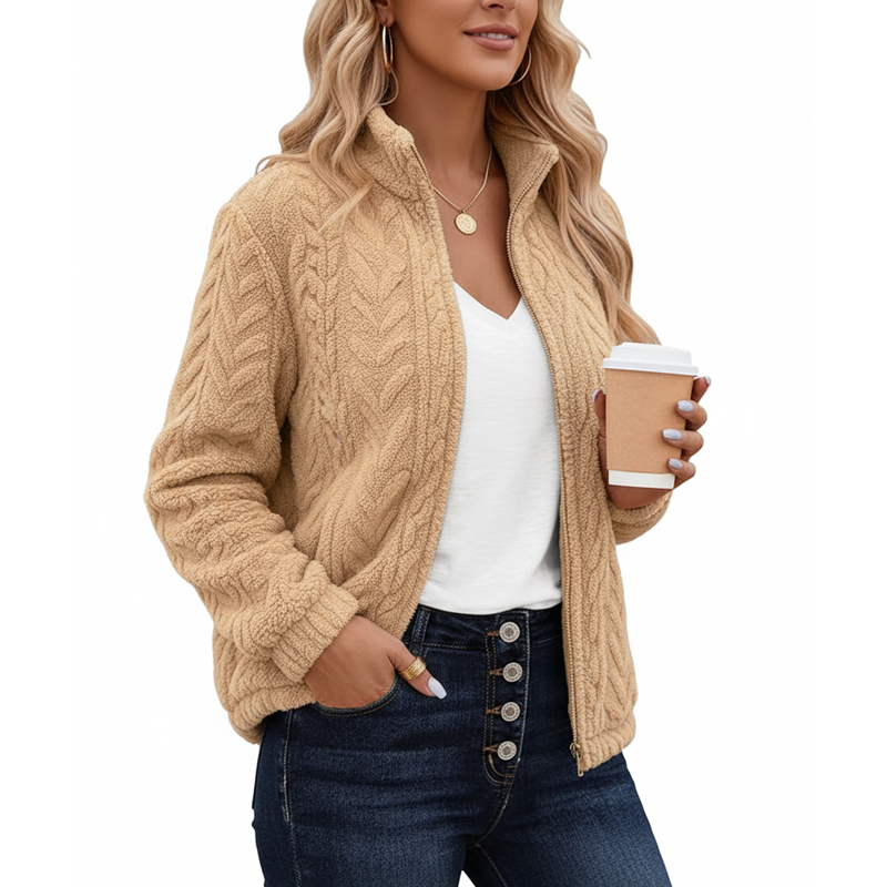 SOMER Fleece Jacket Women Fall Coats Sherpa Jacket Women Long Sleeve With Pockets Brown Zip Up Soft Warm 2025 Winter
