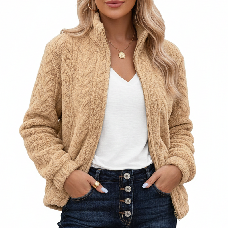 SOMER Fleece Jacket Women Fall Coats Sherpa Jacket Women Long Sleeve With Pockets Brown Zip Up Soft Warm 2025 Winter