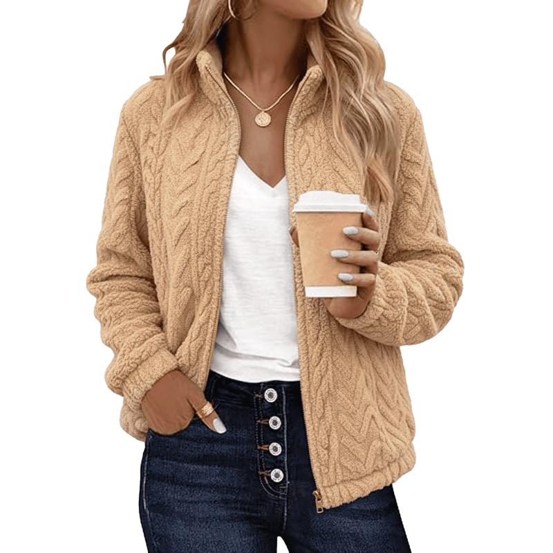 SOMER Fleece Jacket Women Fall Coats Sherpa Jacket Women Long Sleeve with Pockets Brown Zip up Soft Warm 2025 Winter