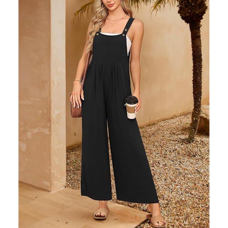 SOMER Women's Jumpsuits Rompers Casual Loose Overalls One Piece Sleeveless Wide Leg Long Pant With Pockets