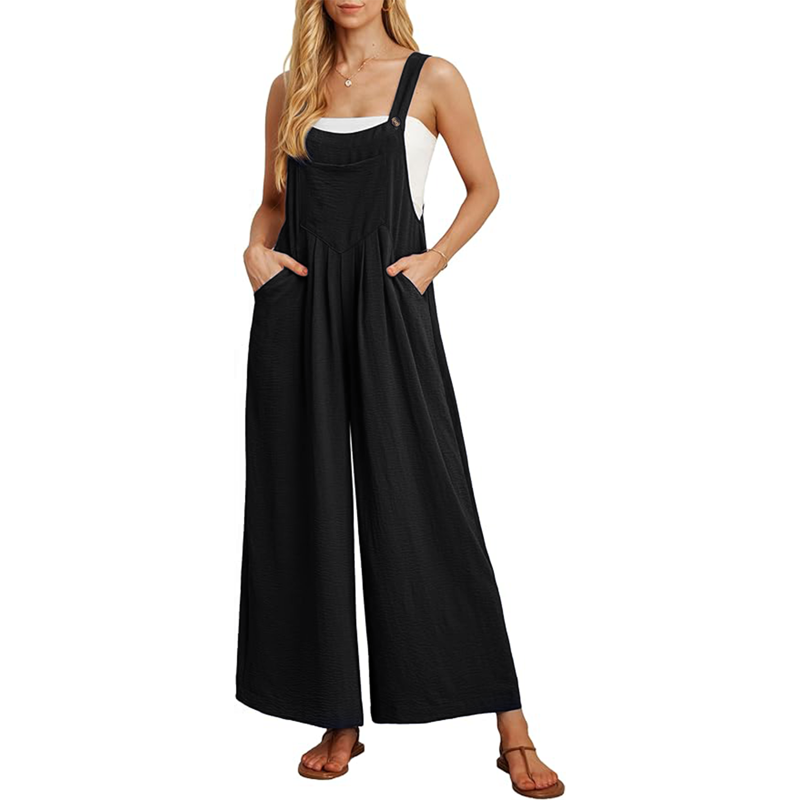 SOMER Women's Jumpsuits Rompers Casual Loose Overalls One Piece Sleeveless Wide Leg Long Pant With Pockets