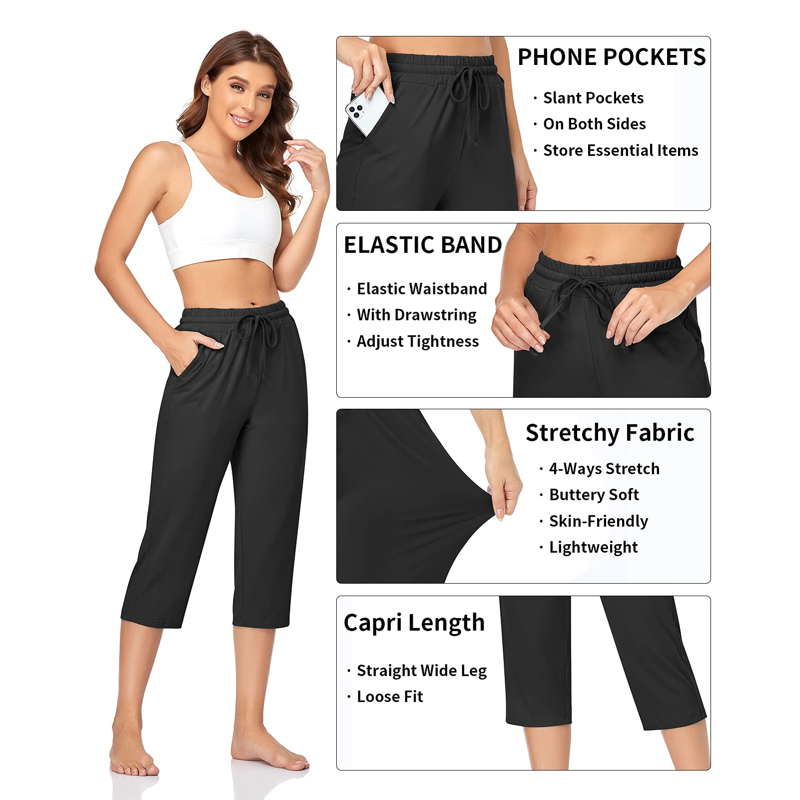 SOMER Yoga Pants With Pockets For Women Capri Flared Pants High Waist Drawstring Workout Pants Casual Work Pants Flare Leggings For Summer