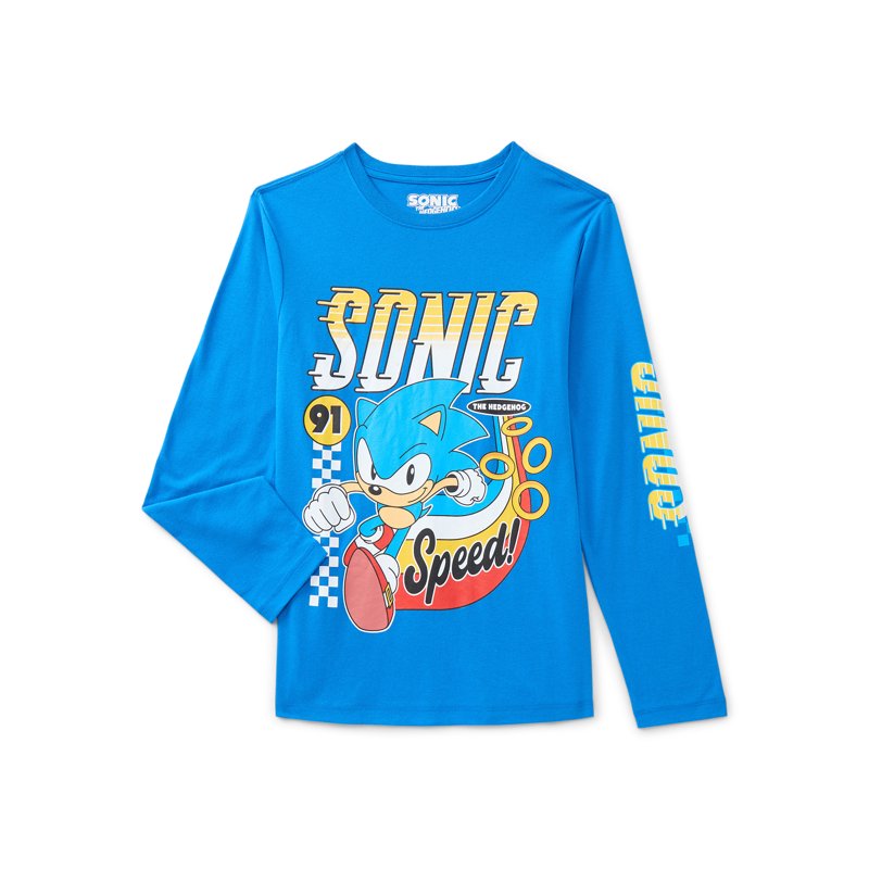 Sonic the Hedgehog Boys' & Big Boys' Graphic Long-Sleeve T-Shirt Speed Club Group Sizes 4-18