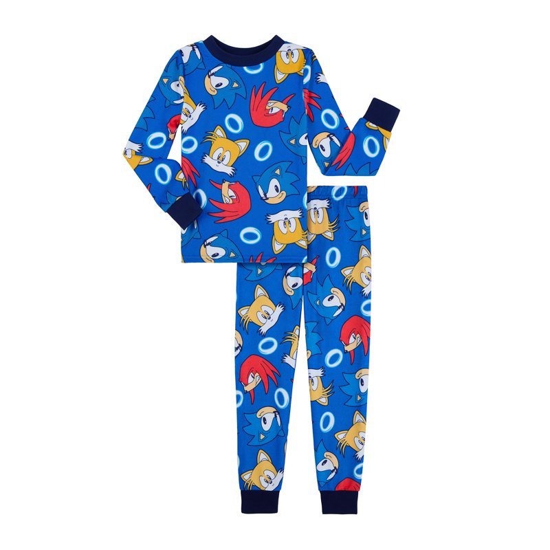Sonic the Hedgehog Boys Snug Fit Long Sleeve Top and Sleep Pants Pajama Set 2-Piece Sizes 4-12