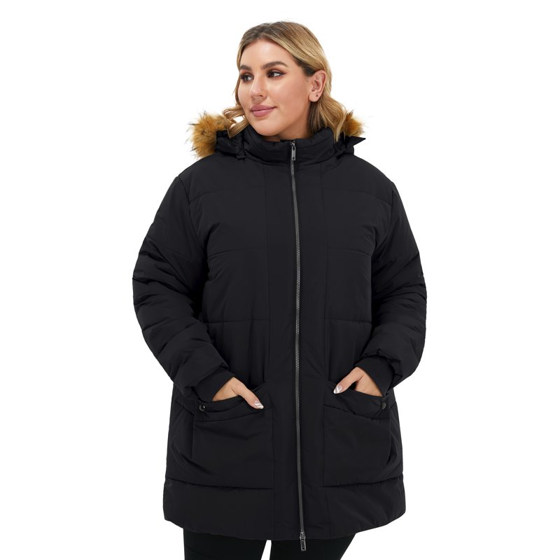 Soularge Women's Plus Size Winter Coat Warm Puffer Jacket Windproof Hooded Winter Jacket Black 3X