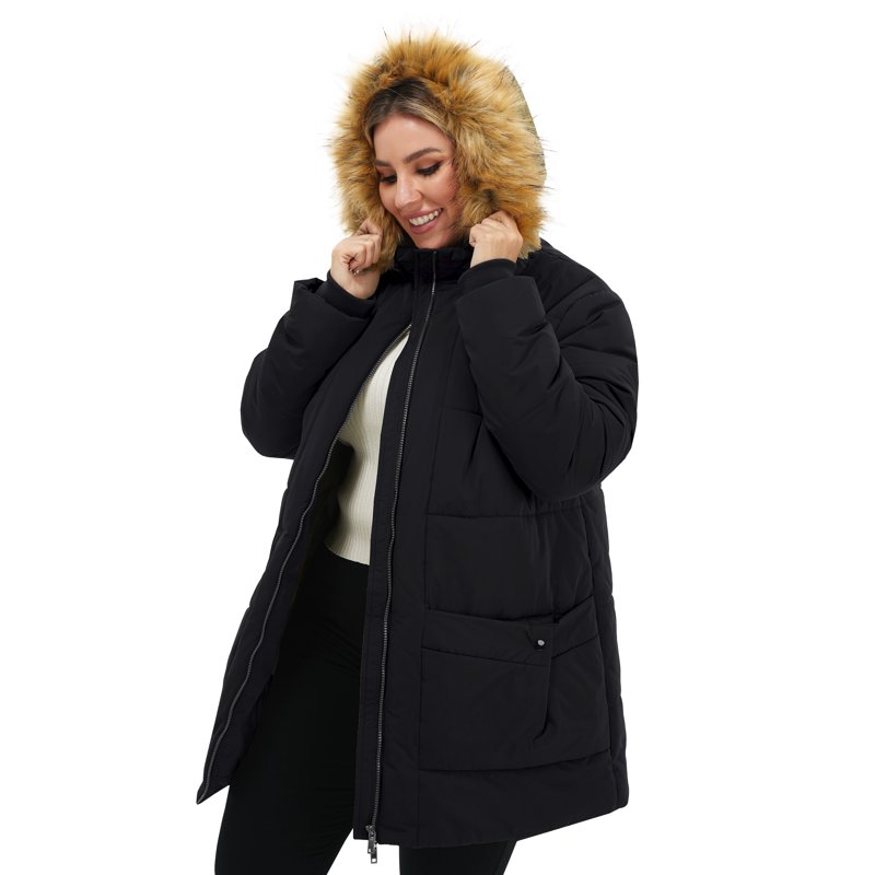 Soularge Women's Plus Size Winter Coat Warm Puffer Jacket Windproof Hooded Winter Jacket Black 3X