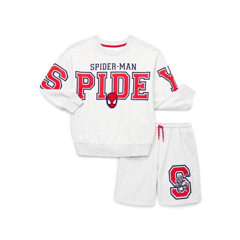 Spider-Man Boys Long Sleeve Graphic Crewneck Sweatshirt With Matching Short 2-Piece Set Sizes 4-12