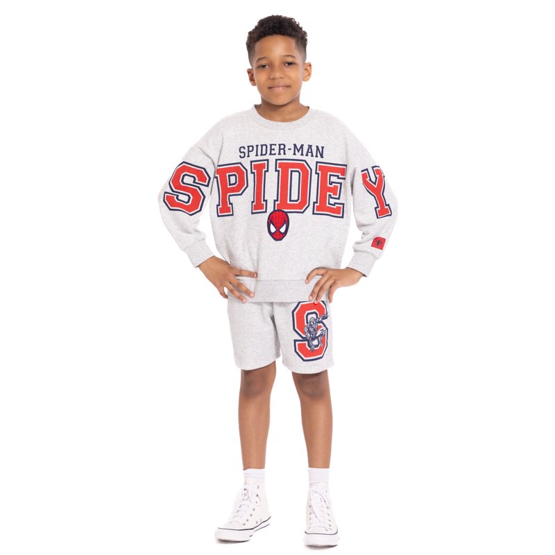 Spider-Man Boys Long Sleeve Graphic Crewneck Sweatshirt with Matching Short 2-Piece Set Sizes 4-12