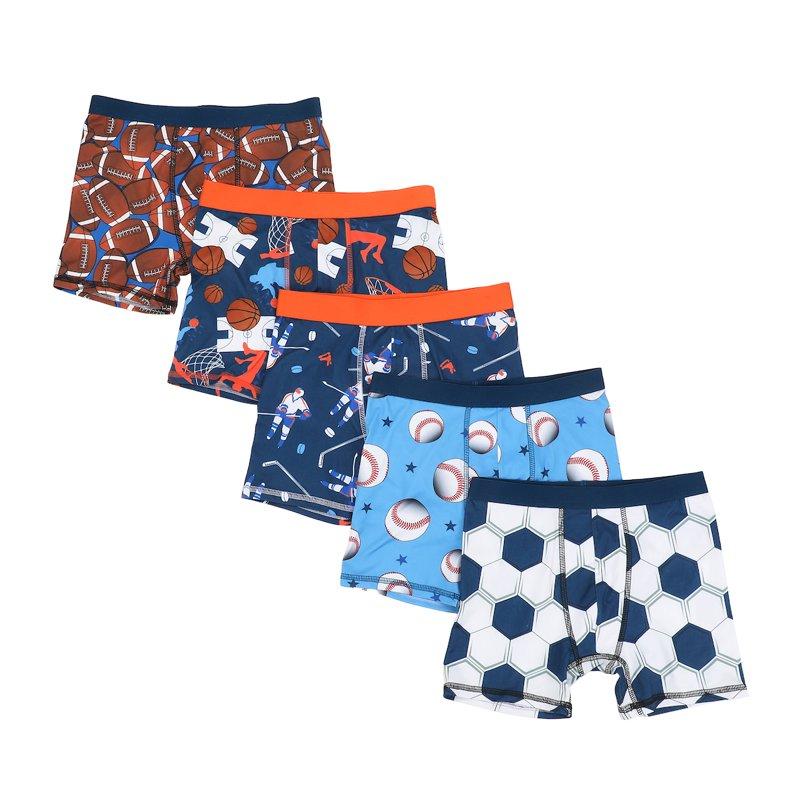 Sports Patterns AOP Boy's 5-Pack Boxer Briefs-10/12