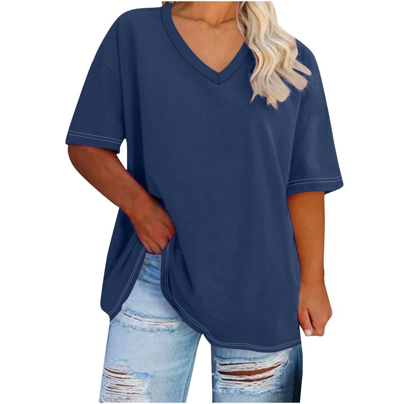 Sriper Plus Size V Neck Short Cotton Sleeve Tops For Women 5X Casual Basic Tees Ladies Oversized Solid Color T Shirts Loose Fit Fall Clothes 2024 Trendy Fashion Outfits My Orders