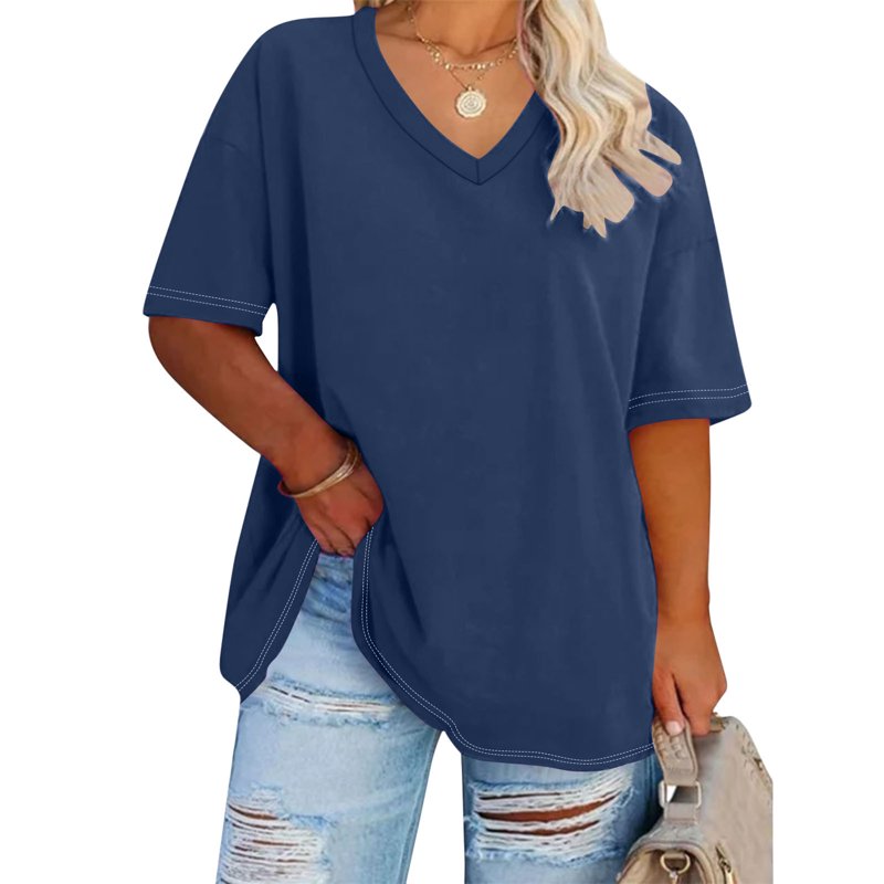 Sriper Plus Size V Neck Short Cotton Sleeve Tops for Women 5X Casual Basic Tees Ladies Oversized Solid Color T Shirts Loose Fit Fall Clothes 2024 Trendy Fashion Outfits My Orders