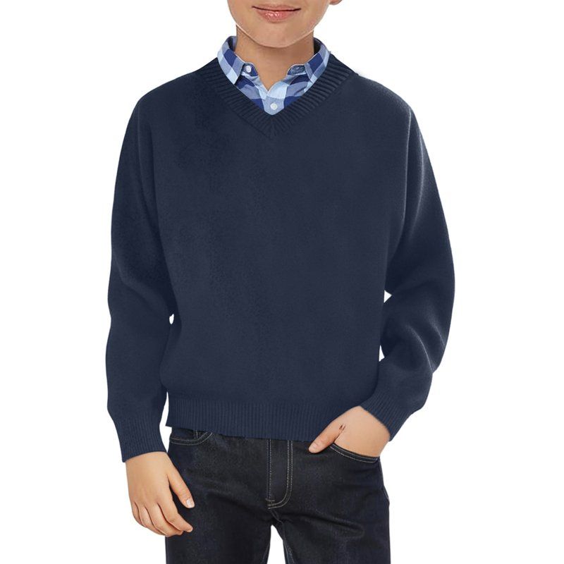 Staki Boys Long Sleeve Kids Boys Sweaters Holiday Sweater Crewneck Knit Pullover (Navy Blue 8-9 Years)