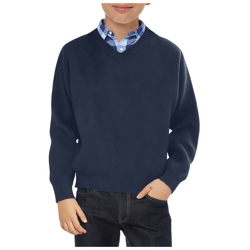Staki Boys Long Sleeve Kids Boys Sweaters Holiday Sweater Crewneck Knit Pullover (Navy Blue 8-9 Years)