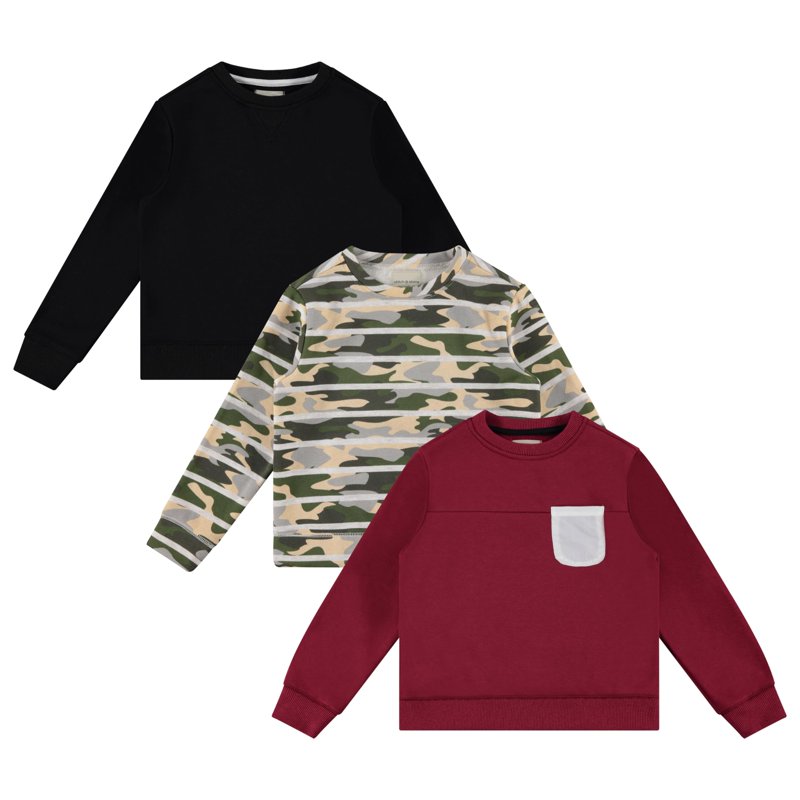 STITCH & STONE Boys 3PK Tops - Fun and Trendy Sweaters for Boys CAMO 10/12