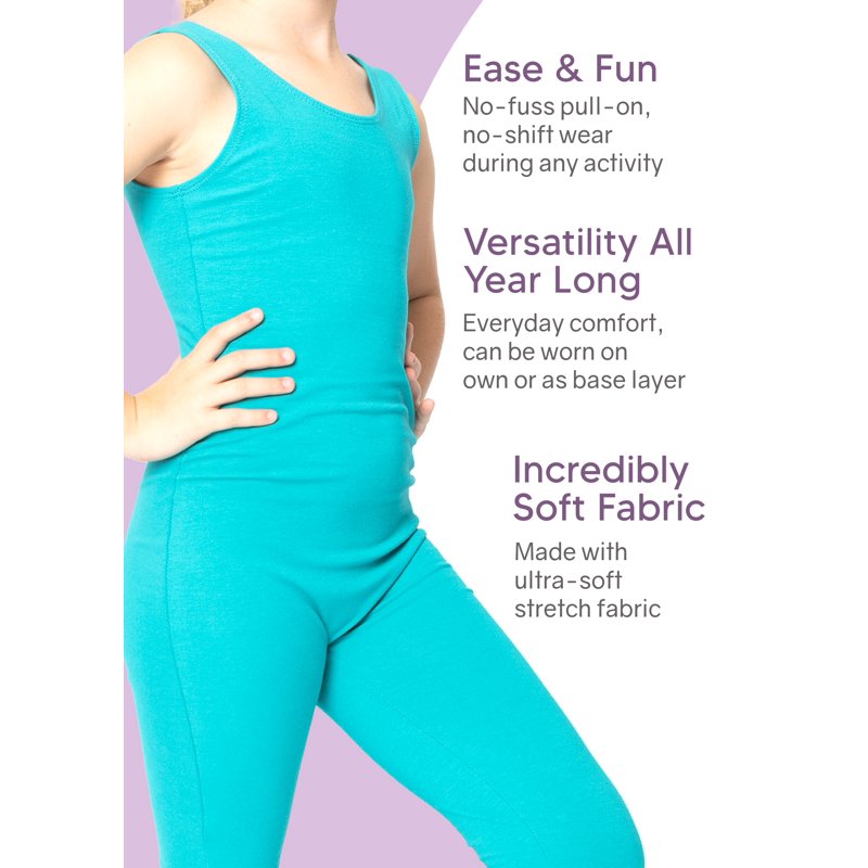 Stretch Is Comfort Girl's Cotton Tank Unitard Turquoise Large