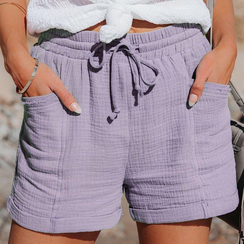 Summer Cotton Linen Shorts For Women Elastic High Waist Casual Solid Lounge Shorts Drawstring Comfy Beach Short Pants